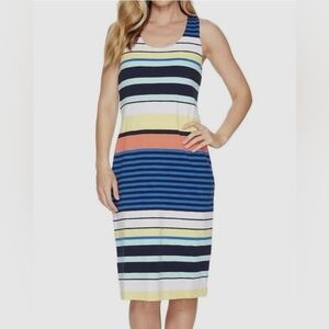 Tommy Bahama Harbour Sea Maxi Tank Dress Striped Size M Blue Coastal EUC